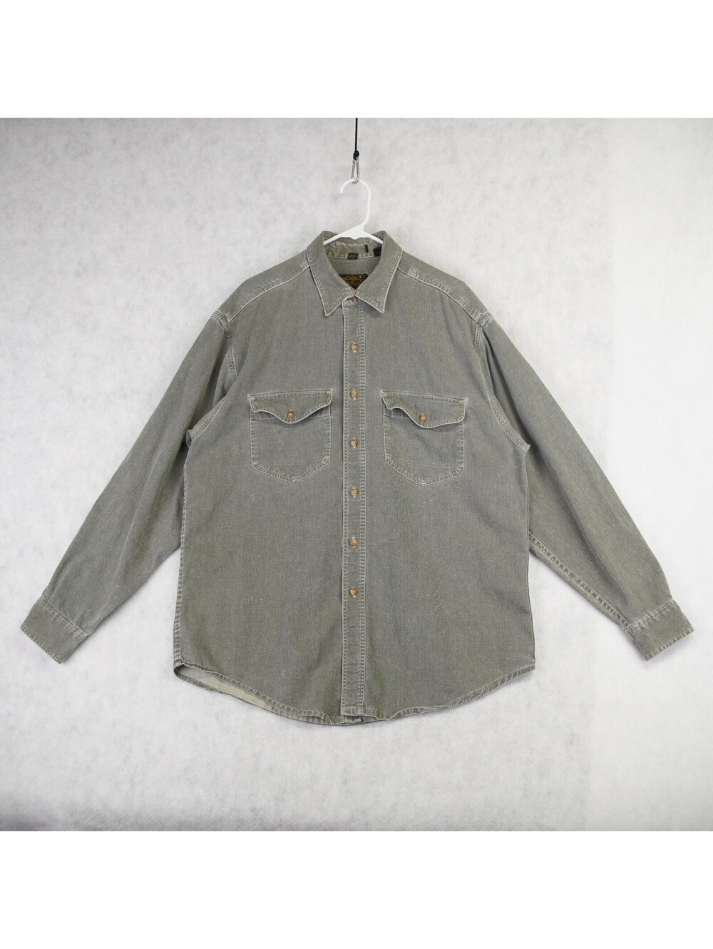 Vintage Eddie Bauer Mens Elkhorn Twill Heavyweight Denim Shirt Size Large Green